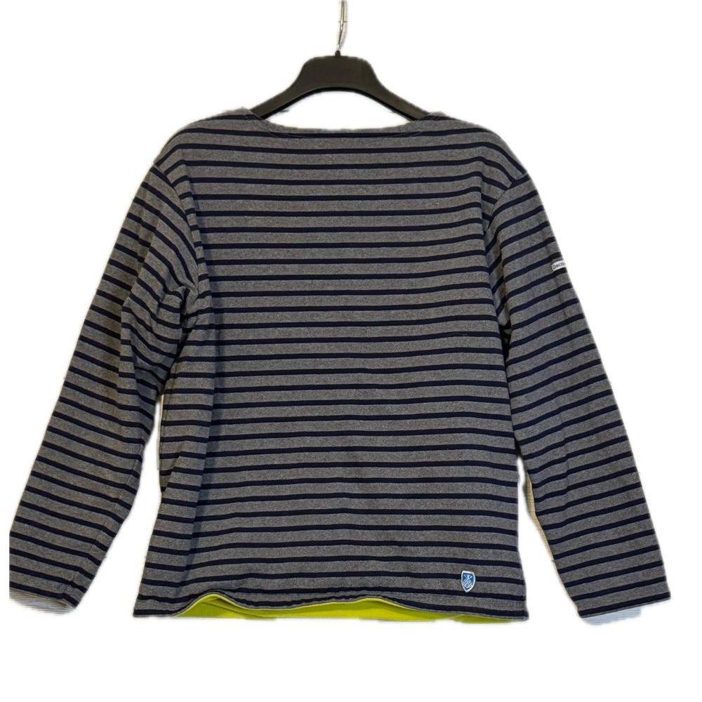 Orcival Sweatshirt Size 5 Gray Navy Striped Fleece Lined Made in France